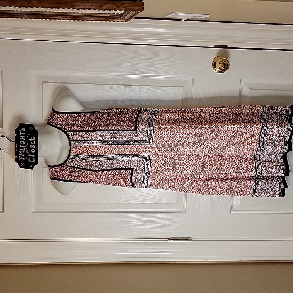 Sophie Max Sleeveless Dress Large Orange Black